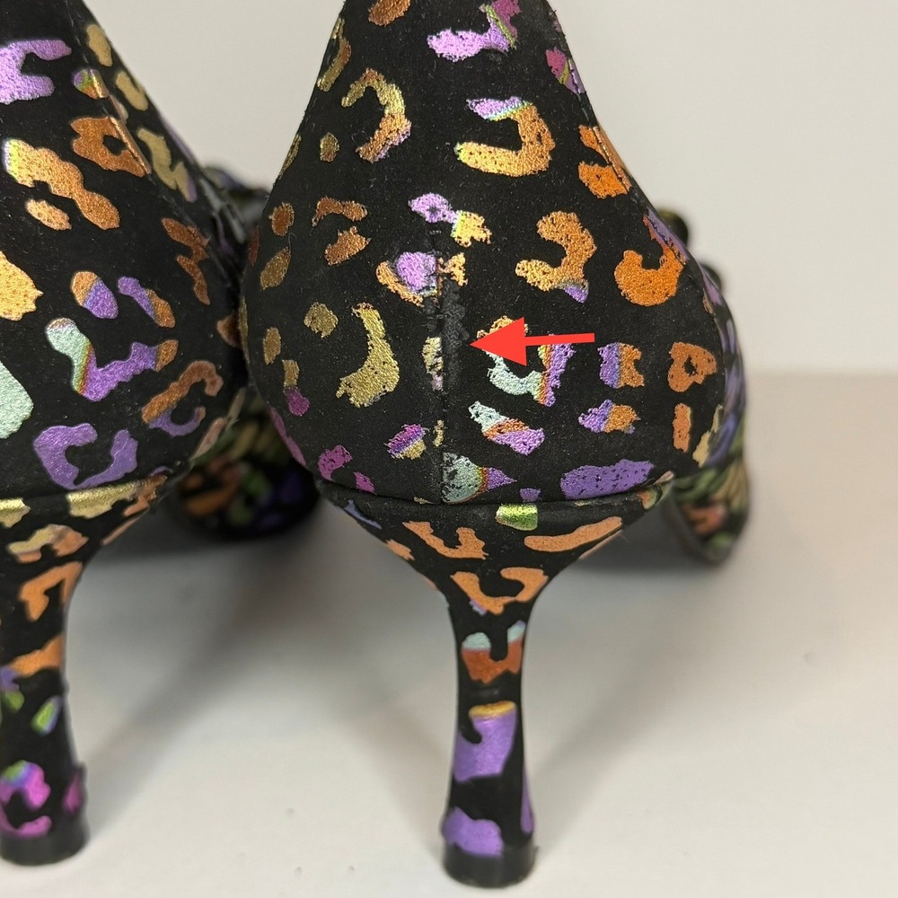 Betsey Johnson Maude Pumps Womens 8 Black Rainbow Metallic Leopard Kitten Heel - Picture 8 of 8